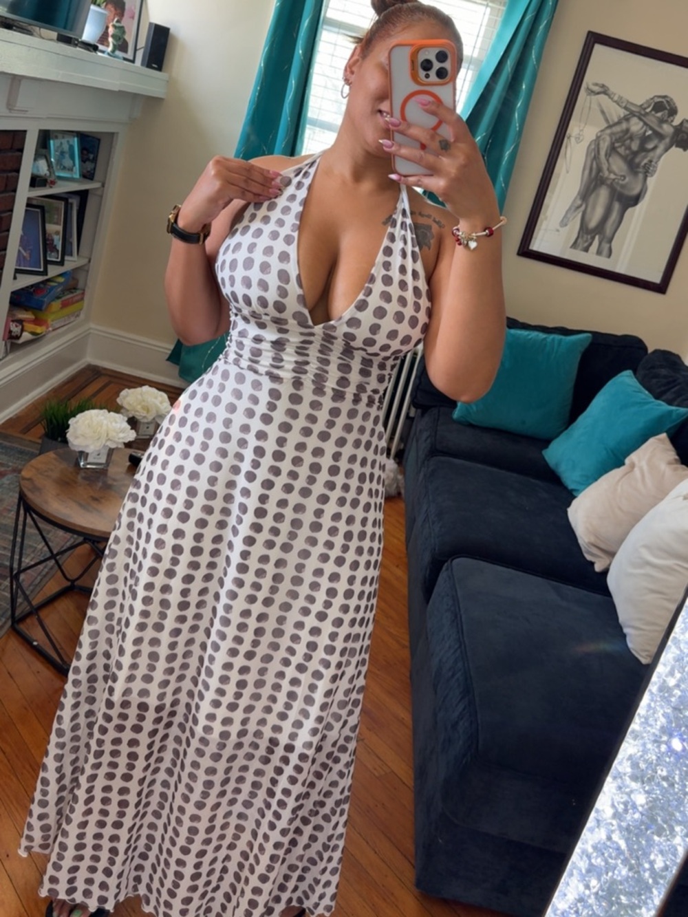 White Polka Dot Halter Maxi Dress